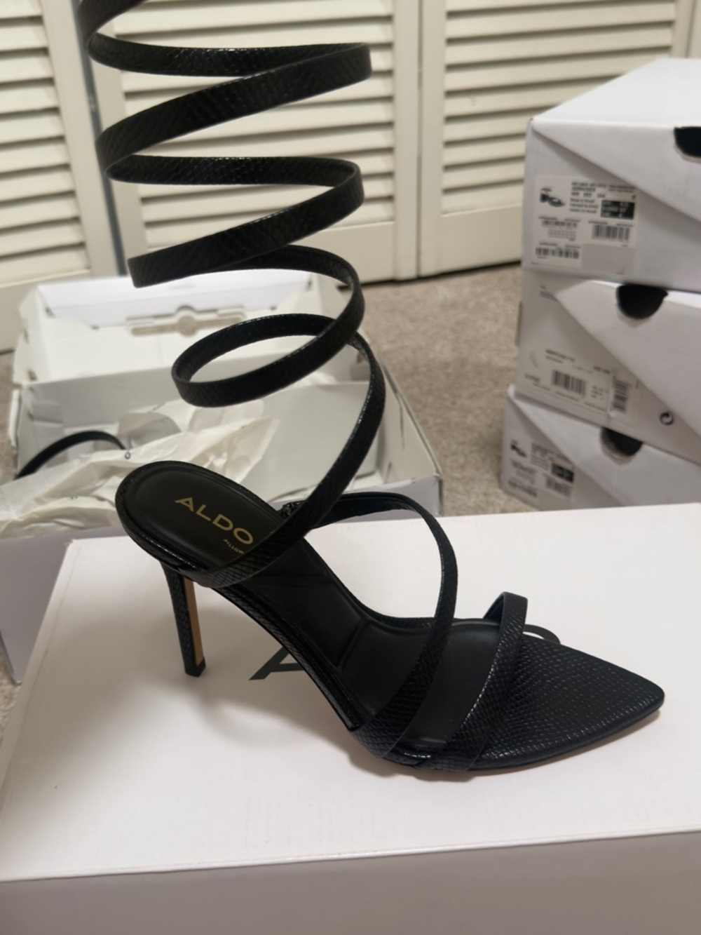ALDO Black Spiral Strappy Stiletto Sandals - Picture 2 of 3